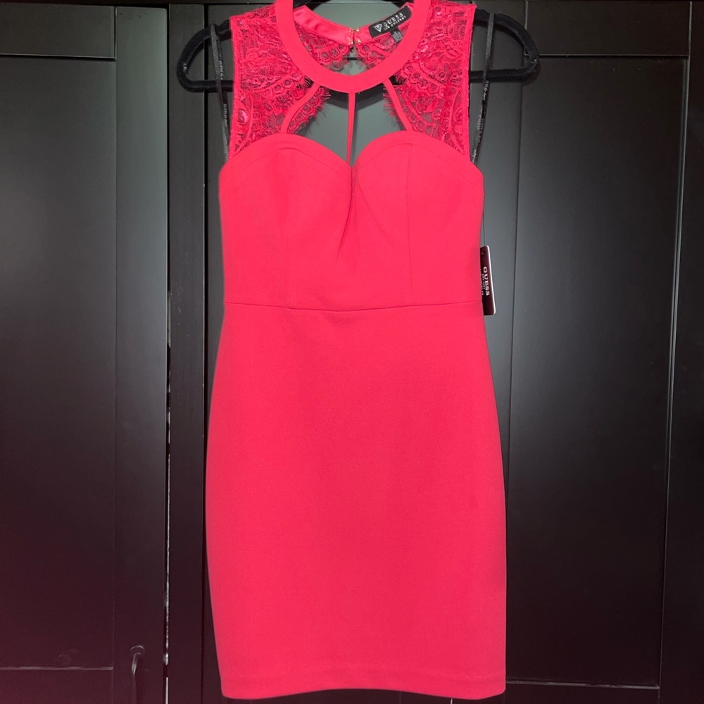GUESS pink dress w sweetheart neckline & lace Sz 2